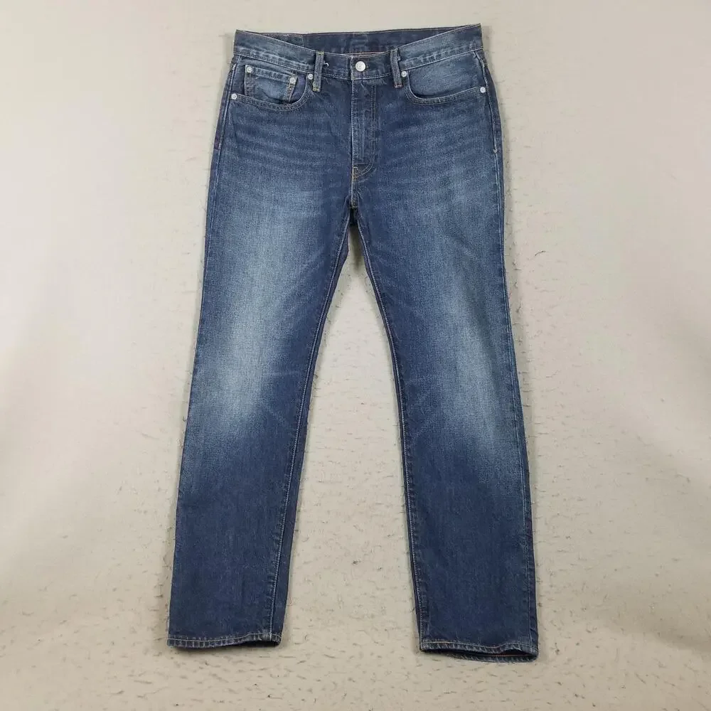 Levis 502 Jeans Mens 33x32 Blue Medium Wash Wellthread Tapered Leg Stretch Denim